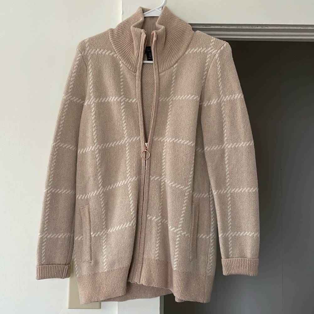 Wool zip sweater/jacket good condition only worn twice tan with rose gold thread